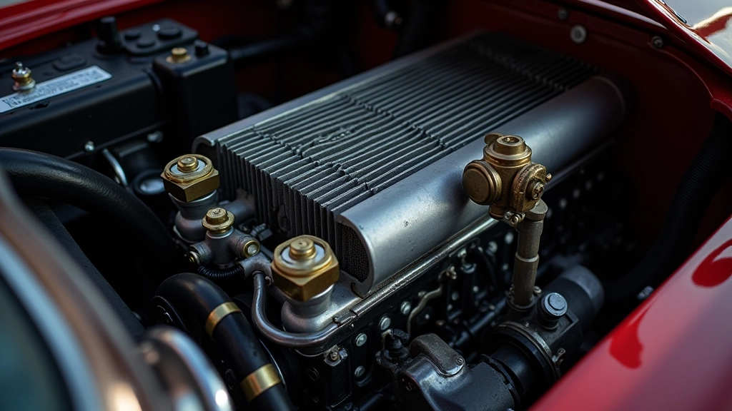 Automobilio radiatoriaus ir aušinimo sistemos komponenčių detalė, metalinių vamzdžių ir šilumos mainytuvų fotografija